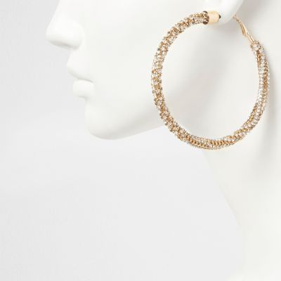 Gold tone rope hoop earrings